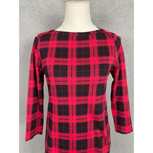 Style & Co Women's XS Red & Black Plaid 3/4 Sleeve Top 100% Pima Cotton NWOT's. - Picture 2 of 8